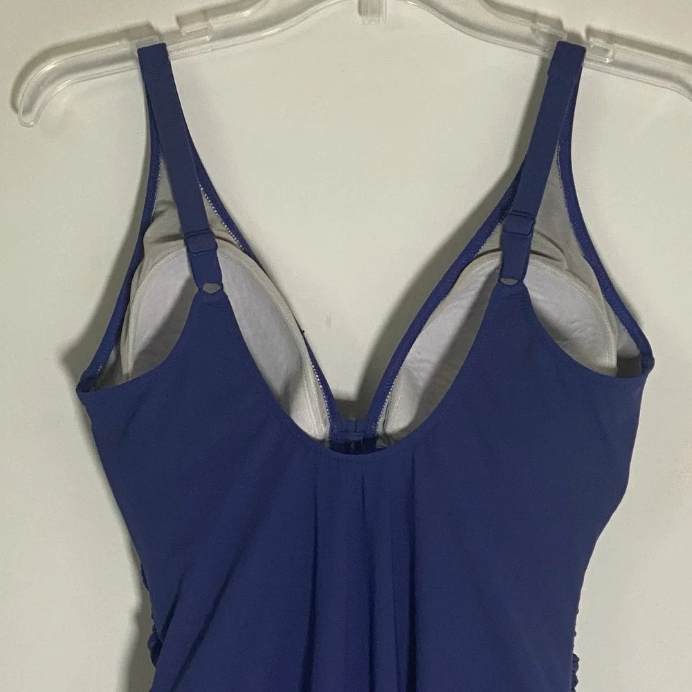 Profile By Gottex Ruched One Piece Swimsuit Womens 12 D Navy Blue Adjustable Fun